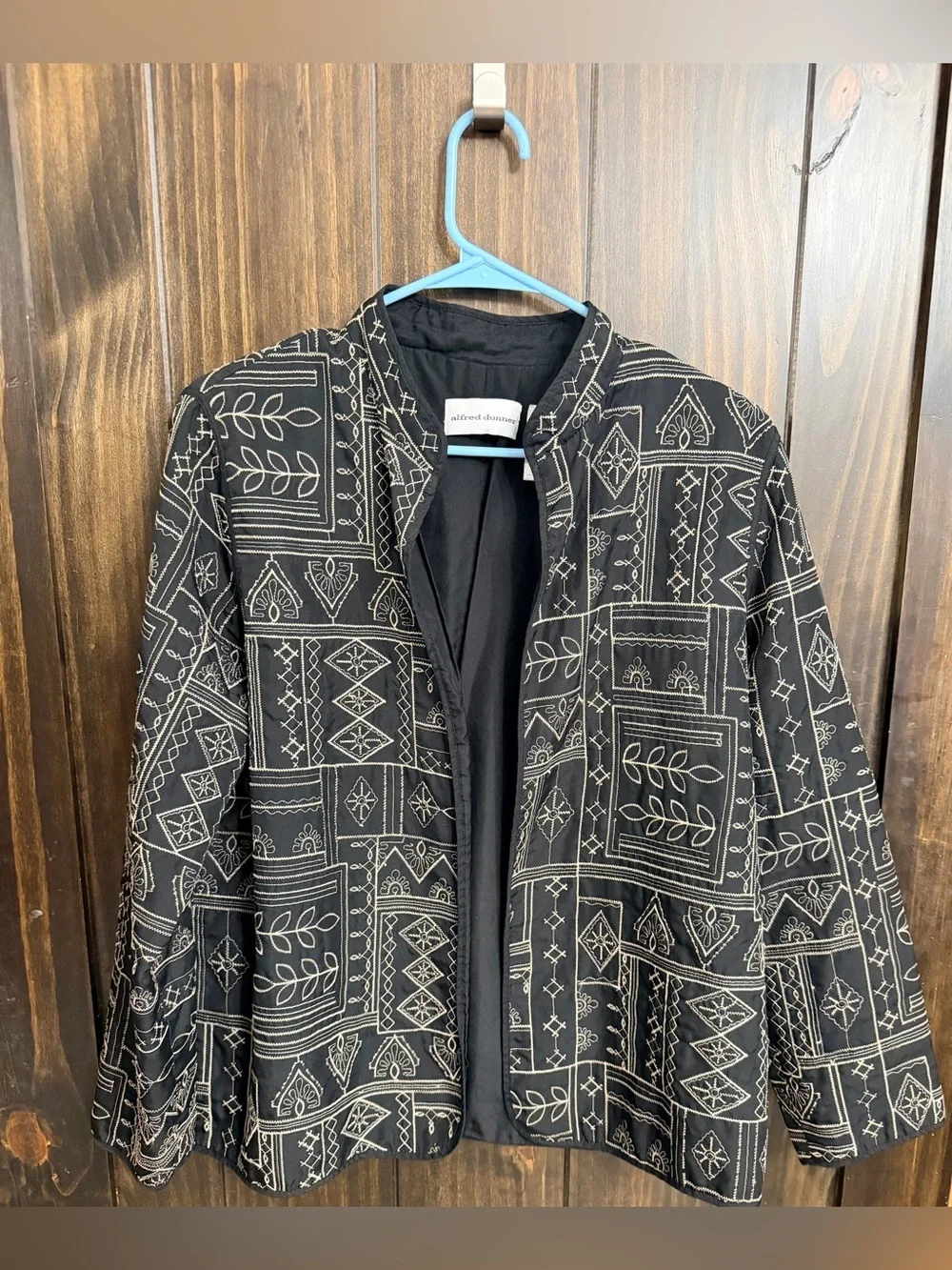 Black Embroidered Geometric Patterned Open Front Jacket - Picture 1 of 6